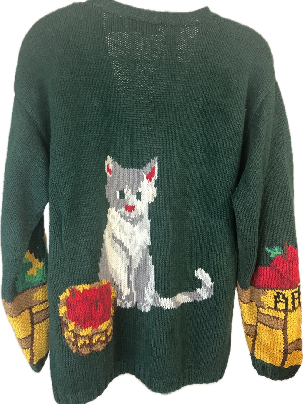 Alexandra Bartlett Vtg 80’s Maximalist Hand Knit/embroidered cat/food cardigan - Picture 2 of 15